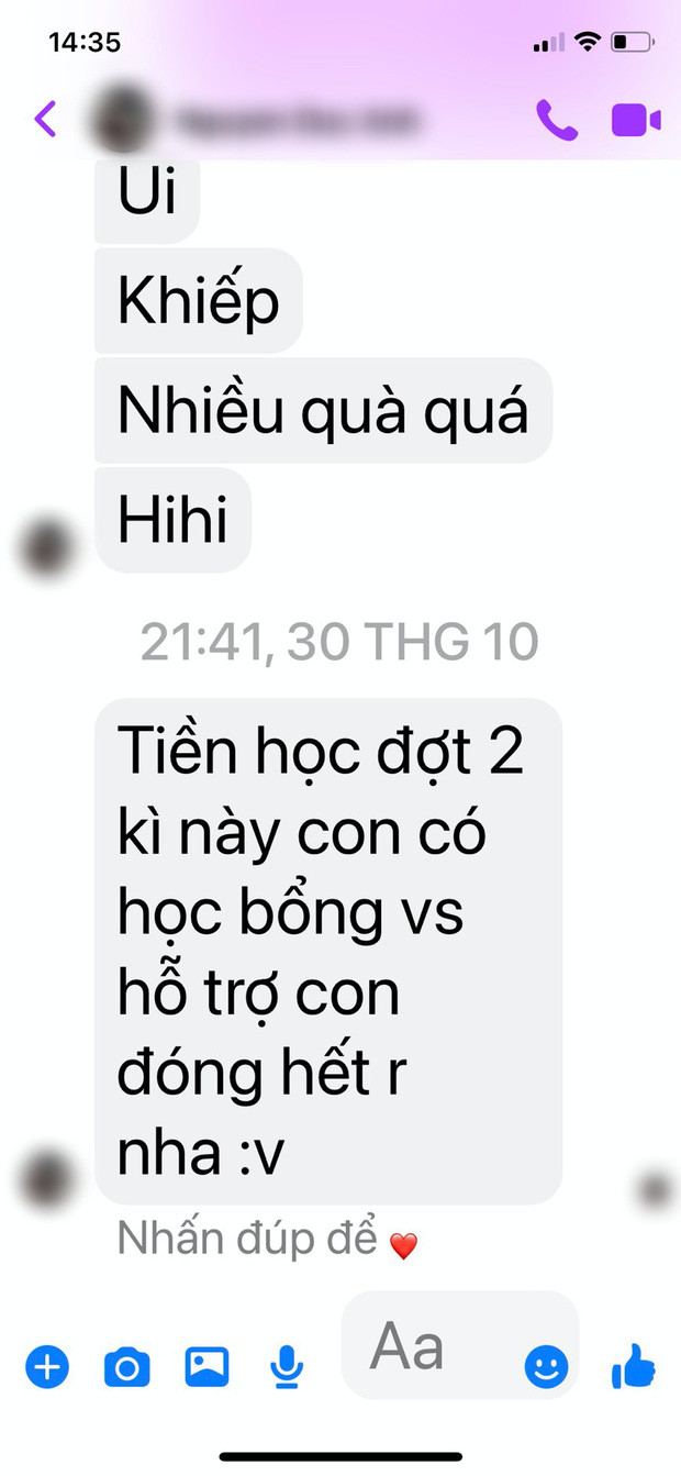 Tin nhắn cuối cùng Đ.A. gửi về cho mẹ.