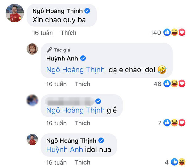 Hoàng Thịnh thường xuyên tương tác trên trang cá nhân của Huỳnh Anh