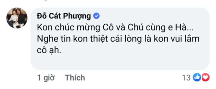 Cát Phượng cũng để lại lời chúc mừng trên bài đăng của mẹ Hà Hồ.
