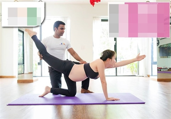 Nguyệt Ánh tích cực luyện tập yoga cùng ông xã dù bụng bầu đã khá lớn