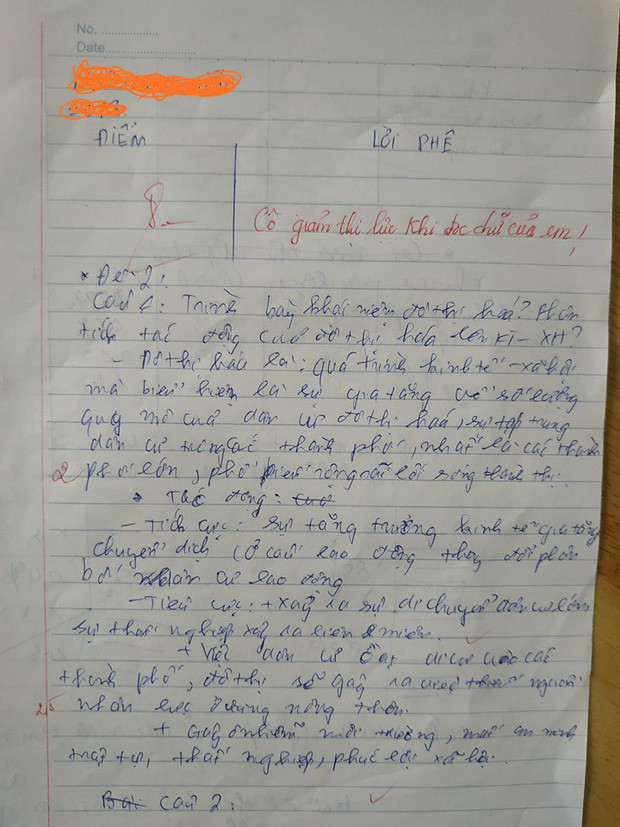 Lời phê đầy ẩn ý của cô giáo khiến cho con điểm 8 của nam sinh trở nên kém vui hơn