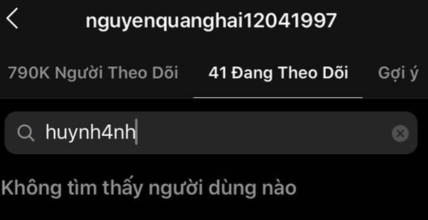 Quang Hải bỏ theo dõi Huỳnh Anh trên Instagram.