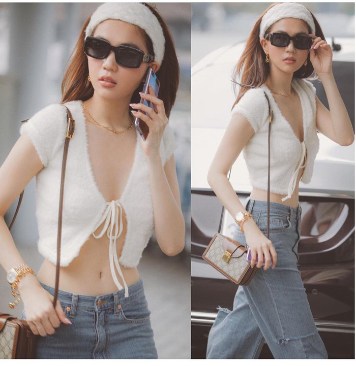 Dáng áo thắt nơ mong manh trước ngực có thể bung ra bất cứ lúc nào nếu cử động mạnh 