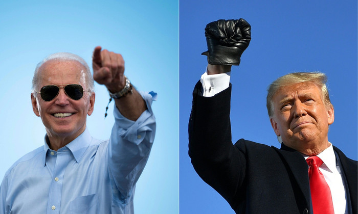 Tổng thống Mỹ Donald Trump (phải) và ứng viên tổng thống đảng Dân chủ Joe Biden (trái) trong các cuộc vận động lần lượt ở Wisconsin hôm 30/10 và Florida hôm 29/10. (Ảnh: AFP)
