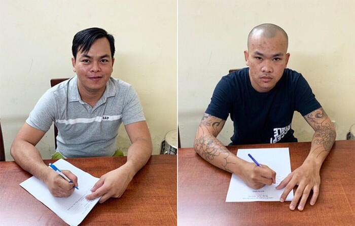 Trần Ngọc Phúc (Phúc XO) và em trai là Trần Ngọc Tài tại cơ quan công an