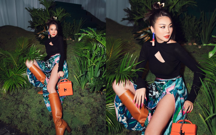 Học Thanh Hằng lấy khăn quấn làm váy khoe chân dài cực phẩm Ảnh 2