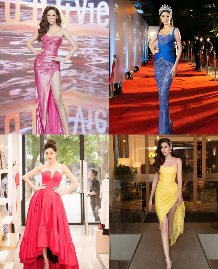 Tuy nhiên quan sát chặng đường một năm qua, có vẻ như Khánh Vân đang khá ưa chuộng những gam màu nổi như vàng, hồng, xanh lá cây, đỏ và tím. Đây được xem là màu sắc hợp phong thủy với Khánh Vân. Ngược lại, sắc trắng có tần suất ăn diện thưa thớt. 