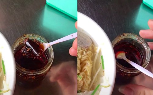 Ghé căn - tin gọi tô mỳ tôm chống đói, nam sinh đành nhịn luôn bữa sáng khi vừa mở nắp hủ gia vị sa tế Ảnh 2