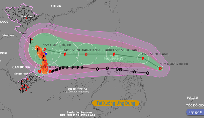 Đường đi của cơn bão số 12. Ảnh: VNDMS