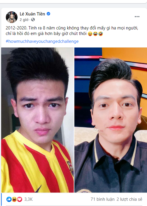 Người mẫu Lê Xuân Tiền so sánh bản thân ở hiện tại với chính mình cách đây 8 năm. Anh cho rằng bản thân không thay đổi, chỉ là 'hồi đó em già hơn bây giờ chút thôi'.