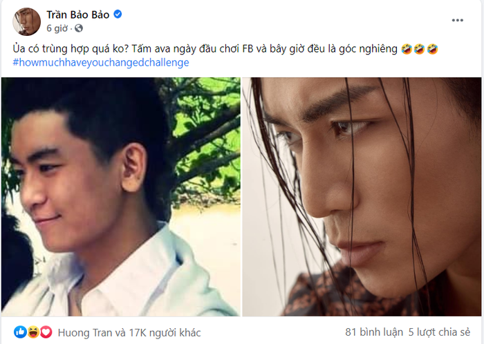 Diễn viên BB Trần là một trong những người nổi tiếng hiếm hoi chơi đúng luật. Góc nghiêng với biểu cảm ấm áp trong quá khứ của anh khá giống với ngôi sao Hong Kong nổi tiếng - Châu Tinh Trì. Trong khi, bức ảnh hiện tại thể hiện được vẻ ngoài lạnh lùng, quyến rũ.