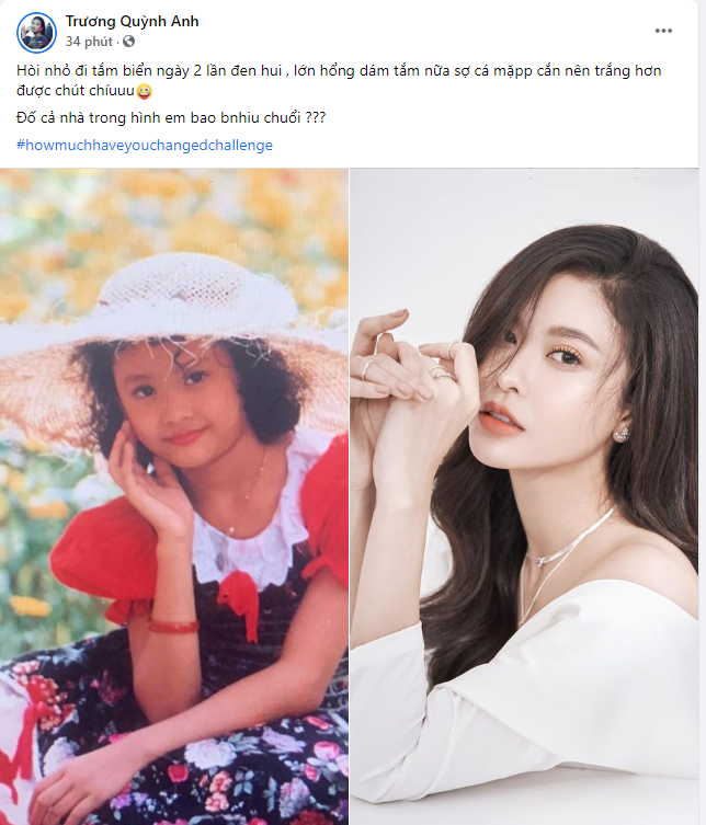 Diễn viên Trương Quỳnh Anh 'trải lòng' về câu chuyện đi biển và lý do da bị đen. Sau đó, cô nàng đố người hâm mộ đoán tuổi thông qua bức ảnh ngày bé của mình.