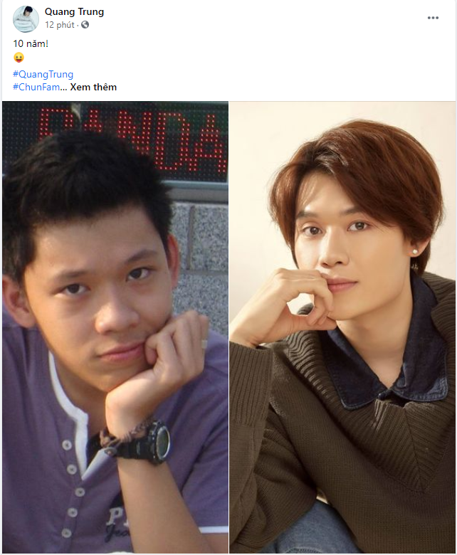 Diễn viên Quang Trung cho thấy sự thay đổi của bản thân sau 10 năm.