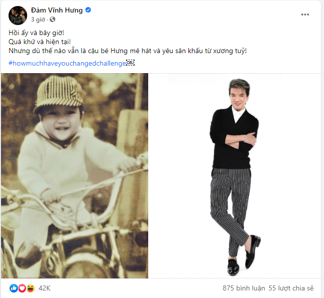 Bất kể ý nghĩa của trào lưu là gì, nam ca sĩ hàng đầu Việt Nam vẫn khẳng định ngọn lửa đam mê với lời chia sẻ: 'Hồi ấy và bây giờ. Quá khứ và hiện tại. Nhưng dù thế nào vẫn là bé Hưng mê hát và yêu sân khấu từ xương tủy'.