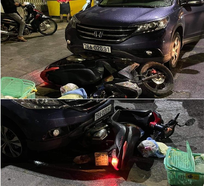 Ô tô 'ủi' xe máy hàng trăm mét trên đường. Ảnh: Mạng xã hội giao thông