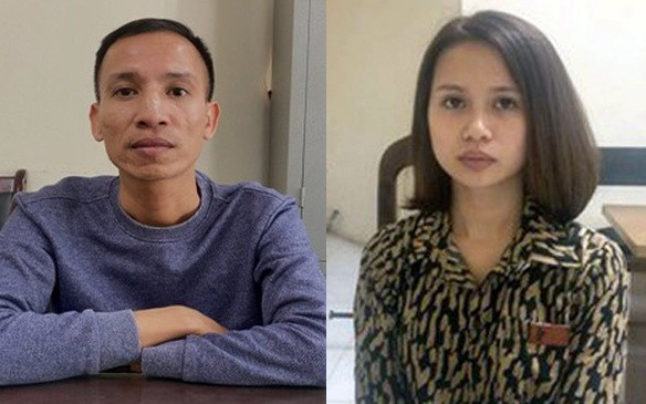 Nguyễn Huy Hoàn và Nguyễn Thu Hà tại cơ quan công an. Ảnh: L.N/Zing