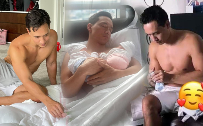 Kim Lý cởi trần khoe thân hình vạm vỡ mỗi khi chăm sóc 2 con khiến fan không thể rời mắt Ảnh 2