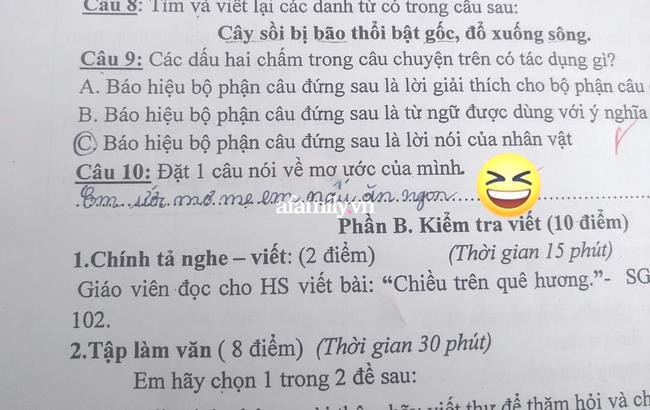 Đề bài 'Đặt một câu nói về mơ ước của mình' và câu trả lời gây bất ngờ của học trò lớp 4. Ảnh: Pháp luật &Bạn đọc.