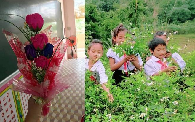 Học sinh dành dụm tiền ăn sáng mua bó hoa nhỏ tặng cô giáo khiến cô cay cay khóe mắt Ảnh 2