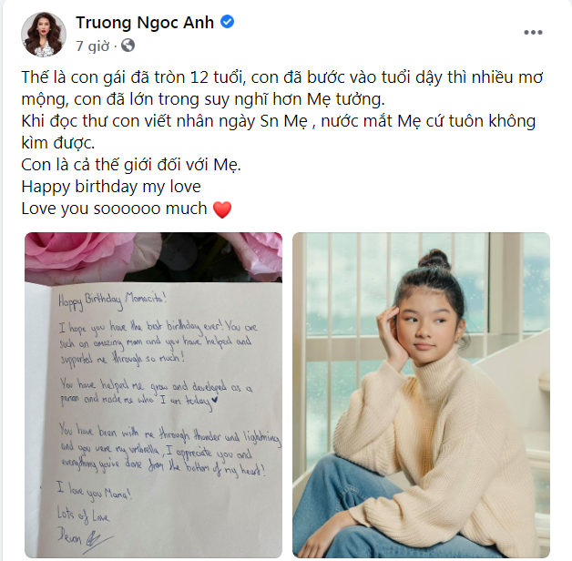 Trương Ngọc Ánh rơi nước mắt khi nhận được bức thư con gái viết tay gửi mẹ trong ngày sinh nhật