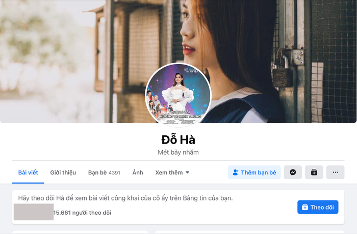 Chỉ sau thời gian ngắn, lượng người theo dõi tài khoản Facebook của Hoa hậu Đỗ Thị Hà đã tăng lên hơn 15.600 người. (Ảnh chụp màn hình)