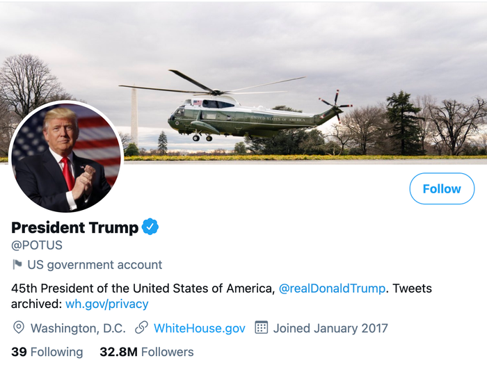 Tài khoản @POTUS là tài khoản chính thức của Tổng thống Mỹ đương nhiệm. Tài khoản này hiện đang có hơn 32 triệu người theo dõi. (Ảnh chụp màn hình)