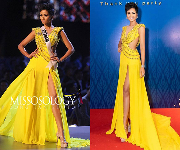 Chiếc váy vàng giúp H'Hen Niê ghi dấu ấn tại Miss Universe đã được cô nàng trưng dụng lại trong một hoàn cảnh khác. 