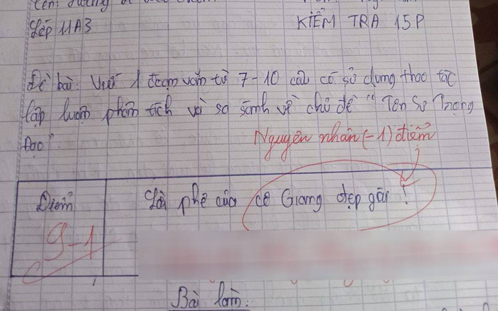 'Lươn lẹo' nịnh nọt cô giáo ngay trên bài kiểm tra, nam sinh bị trừ 1 điểm kèm lời phê hài hước Ảnh 2