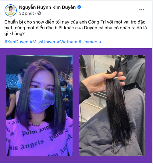 Không chỉ khoe mái tóc ngắn chấm ngang vai, Kim Duyên còn úp hình ảnh đoạn tóc dài đã bị cắt khiến nhiều người thầm tiếc. 