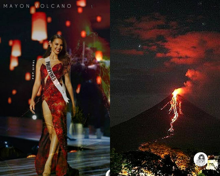 Được biết chiếc đầm được lấy ý tưởng từ ngọn núi lửa Mayon - biểu tượng của tỉnh Albay và cũng là quê hương của nàng Tân Hoa hậu. 