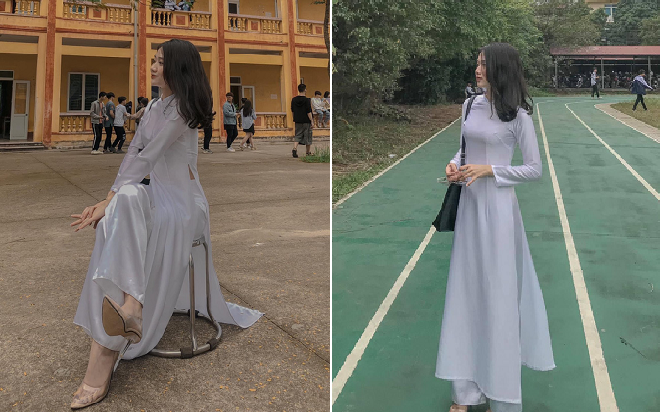 Nữ sinh Hưng Yên với áo dài thướt tha, ngồi 'thả dáng' giữa sân trường khiến dân mạng xuýt xoa Ảnh 2