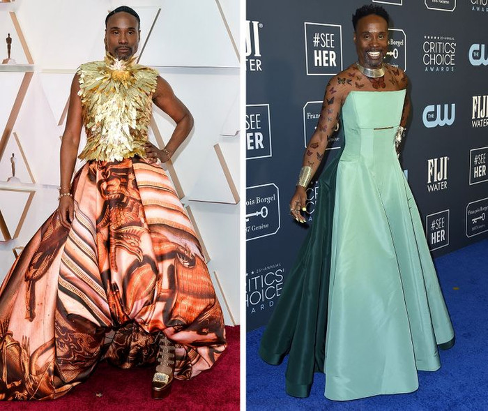 Billy Porter liên tục ‘đánh bại’ nhiều chị em trên thảm đỏ. Anh luôn xuất hiện với những mẫu váy cầu kỳ nhất, lấp lánh nhất và to nhất. 