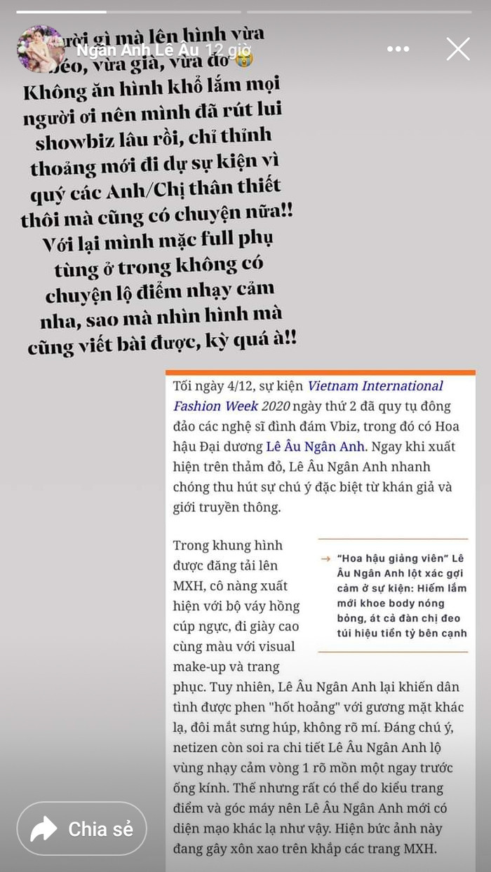 Lê Âu Ngân Anh lên tiếng phân trần khi bị chỉ trích ăn mặc hớ hênh, lộ vùng nhạy cảm trên thảm đỏ