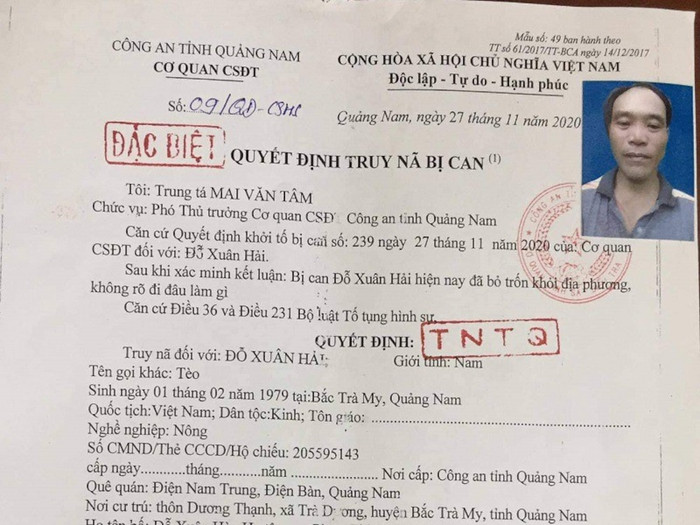 Quyết định truy nã đối với Đỗ Xuân Hải sau vụ nổ súng khiến 4 người thương vong