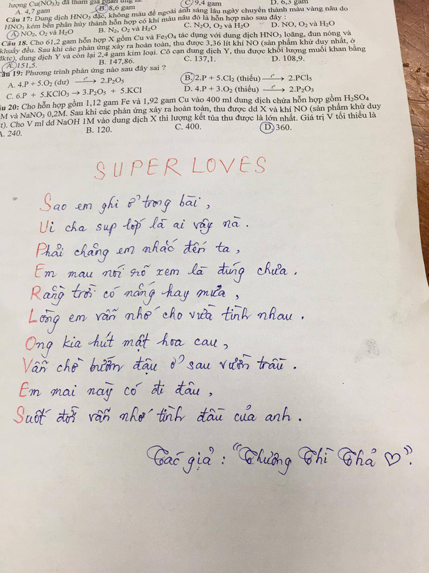 Bài thơ sặc mùi ngôn tình của thầy giáo dạy Hóa