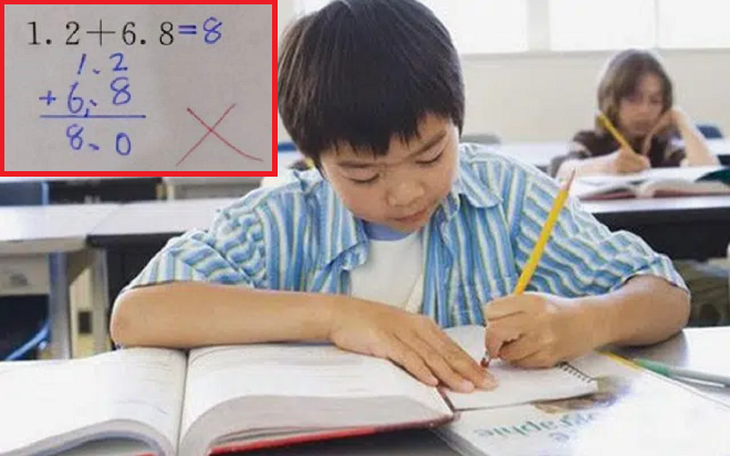 Bài toán 1,2 + 6,8 = 8 bị gạch sai, lời giải thích sau đó khiến nhiều phụ huynh bất ngờ Ảnh 2