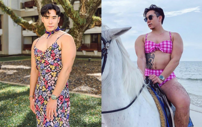 'Hot boy' 6 múi gây ngỡ ngàng khi diện đồ nữ, 'cân trọn' từ váy dài đến bikini Ảnh 2