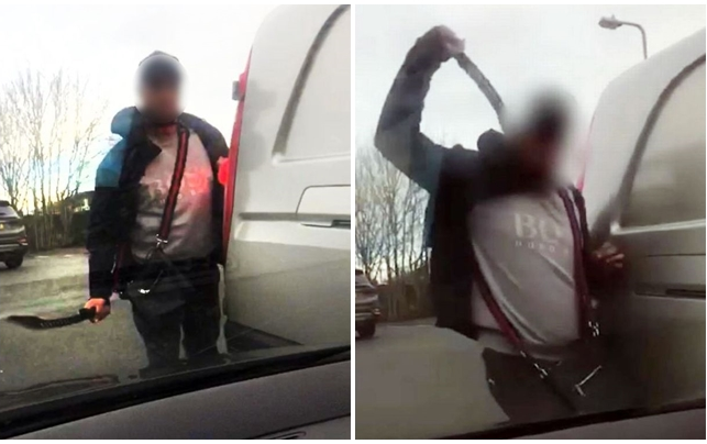 Bị nhắc phóng xe quá nhanh, tên côn đồ rút mã tấu chém điên cuồng vào ô tô Ảnh 2