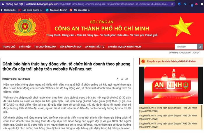 Công an cảnh báo kinh doanh đa cấp trái phép trên Wefinex Ảnh 1