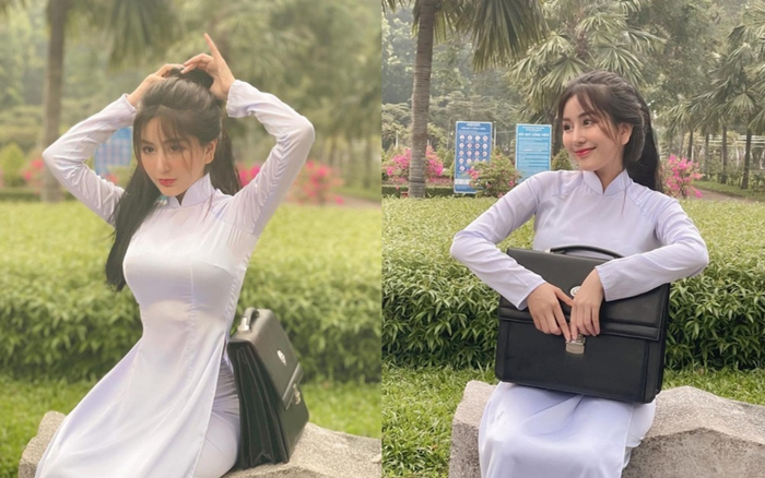 Loạt hình ảnh chụp lén nữ sinh trong trang phục áo dài khiến dân tình xuýt xoa: 'Cực phẩm áo dài là đây!' Ảnh 2
