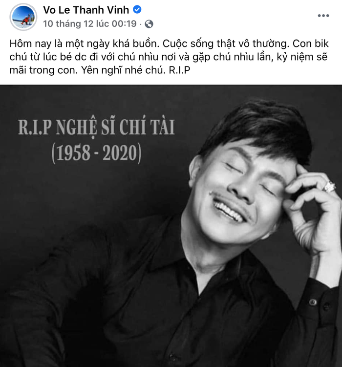 Con trai Hoài Linh đau buồn vì sự ra đi của người chú thân thiết Chí Tài.