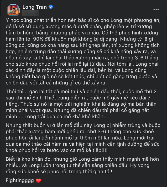 Diễn viên Long Chun bị khối u ác tính ngay vùng xương hàm, lấy xương ống đồng lắp vào nhưng bị đào thải Ảnh 2