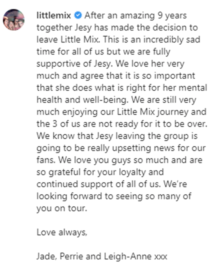 Bài viết Little Mix dành riêng cho cựu thành viên Jesy Nelson