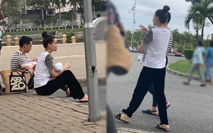 Bắt gặp khoảnh khắc Kim Lý - Hà Hồ ăn mặc giản dị, bế con ngồi nghỉ ven đường khiến dân mạng thích thú Ảnh 2