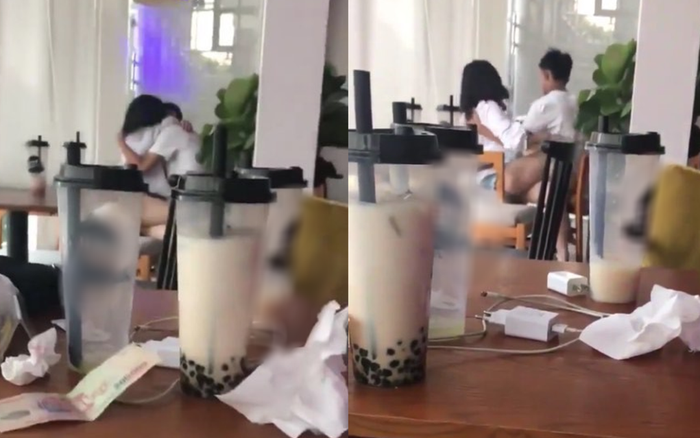 Cặp đôi trẻ 'khóa môi' say đắm ở quán trà sữa đông khách gây phản cảm Ảnh 2