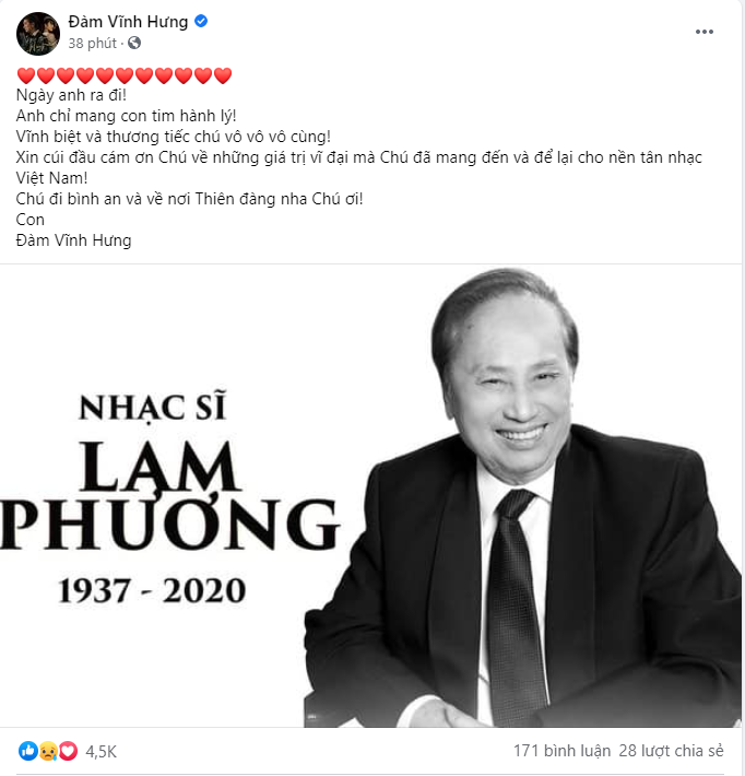 Việt Hương, Đàm Vĩnh Hưng, Dương Triệu Vũ tiếc thương sự ra đi của cố nhạc sĩ Lam Phương Ảnh 2