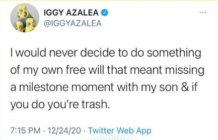 Bài đăng của Iggy Azalea vào chiều tối 24/12 vừa qua