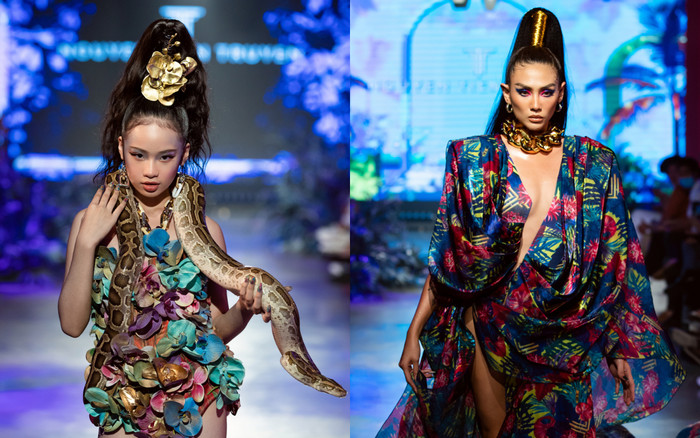 Mẫu nhí mang trăn khổng lồ, Võ Hoàng Yến diện đồ cắt xẻ bạo tay, đá chân, xoay váy khi làm vedette Ảnh 2