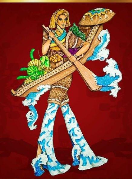 Còn mẫu chèo thuyền bị tố là ăn cắp thiết kế của Miss Grand Thailand 2020 - bộ giành giải best National Costume. 