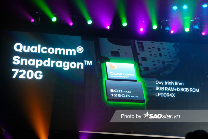 Về cấu hình, Reno5 được trang bị 8GB RAM và bộ nhớ trong 128GB. Cùng với vi xử lý Qualcomm Snapdragon 720G sản xuất trên tiến trình 8nm. 